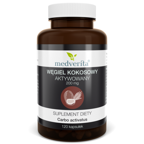 Węgiel kokosowy aktywowany 200mg 120kaps/49,6g Medverita