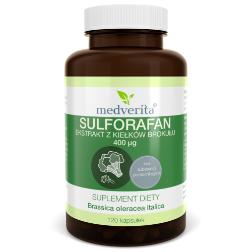 Sulforafan (ekstrakt z kiełków brokułu)  400µg 120kaps/45,4g Medverita 