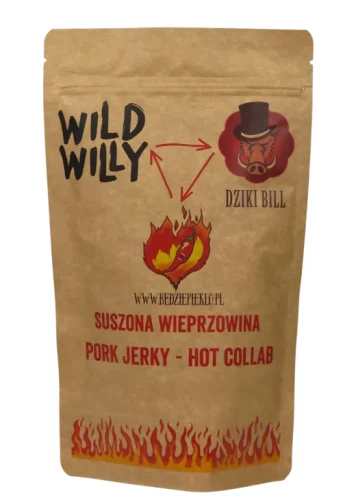 Wieprzowina suszona Hot Collab Pork Jerky 100g DUŻA PAKA Wild Willy