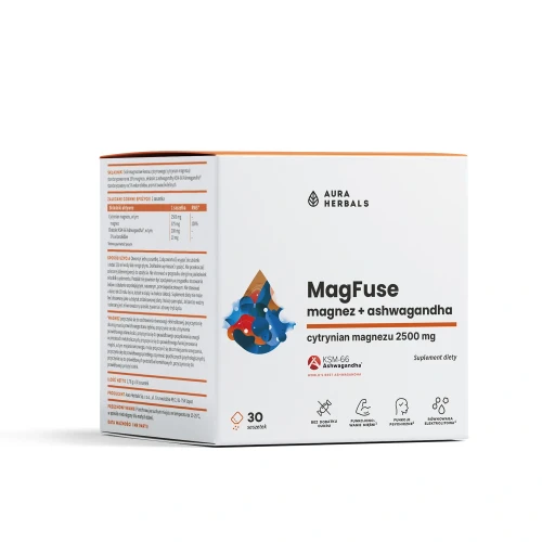 Magnez+ ashwagandha MagFuse saszetki 30 sztuk Aura Herbals
