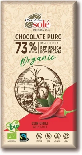 Czekolada gorzka 73% z chili BIO bezglutenowa Fair Trade 100g SOLE