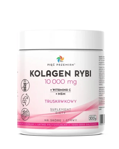 Kolagen rybi truskawkowy z witaminą C 300g Pięć Przemian