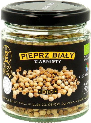 Pieprz BIAŁY ziarnisty w słoiczku bezglutenowy 90g BIO Pięć Przemian