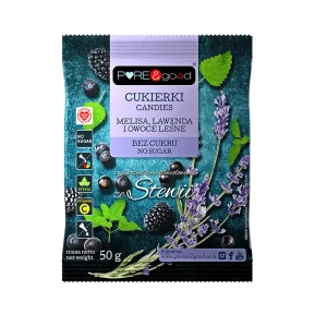 Cukierki melisa lawenda owoce leśne ze stewią bez dodatku cukru 50g PureGood