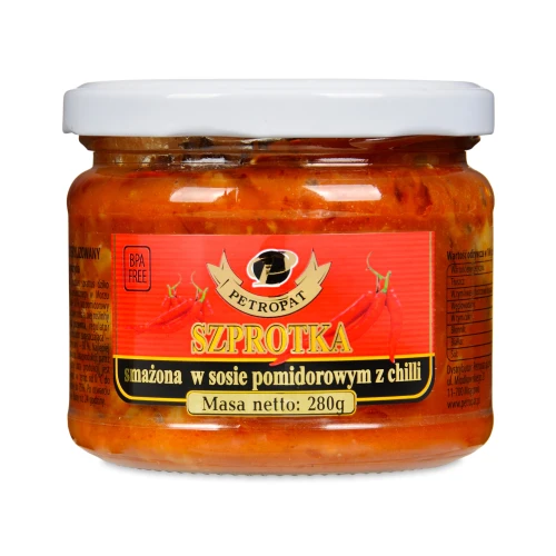 Szproty z CHILLI smażone w pomidorach 280g szkło Baltijos Delikatesai