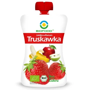 BIO Mus 200g Jabłko Banan Truskawka bezglutenowy bez dodatku cukru