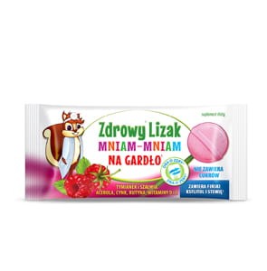 Zdrowy lizak Mniam Mniam bez cukru o smaku malinowym na gardło 6g