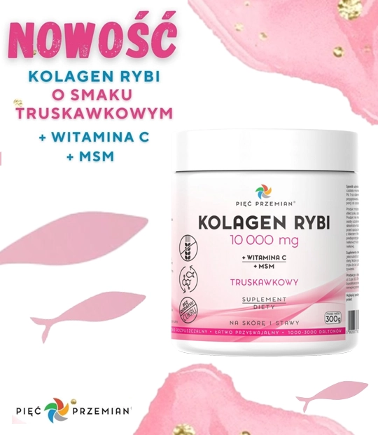 Kolagen Rybi Truskawkowy z witaminą C